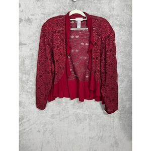 Catherine's Red Floral Lace Dress Jacket 28W Drape Ruffle Sequins Dressy